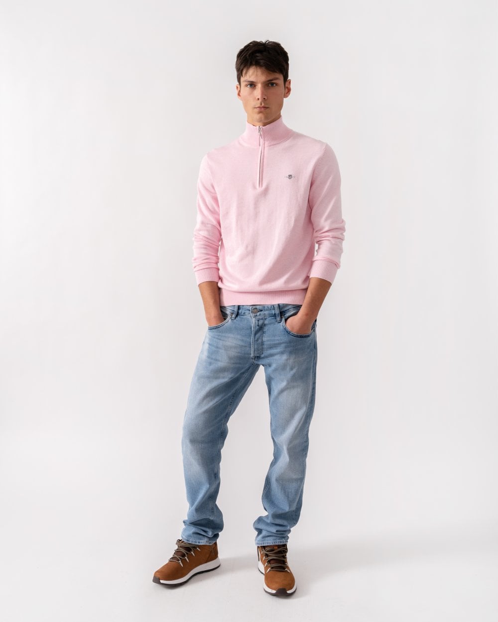 GANT Mens Classic Cotton Half Zip Jumper - 698 Light Pink Melange