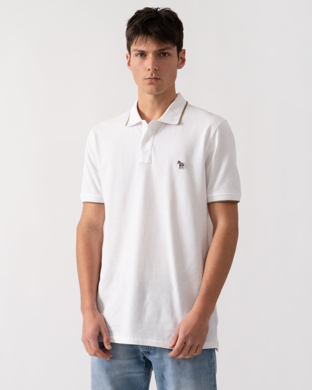PS Paul Smith Mens Regular Fit Short Sleeve Zebra Badge Polo - 01 White