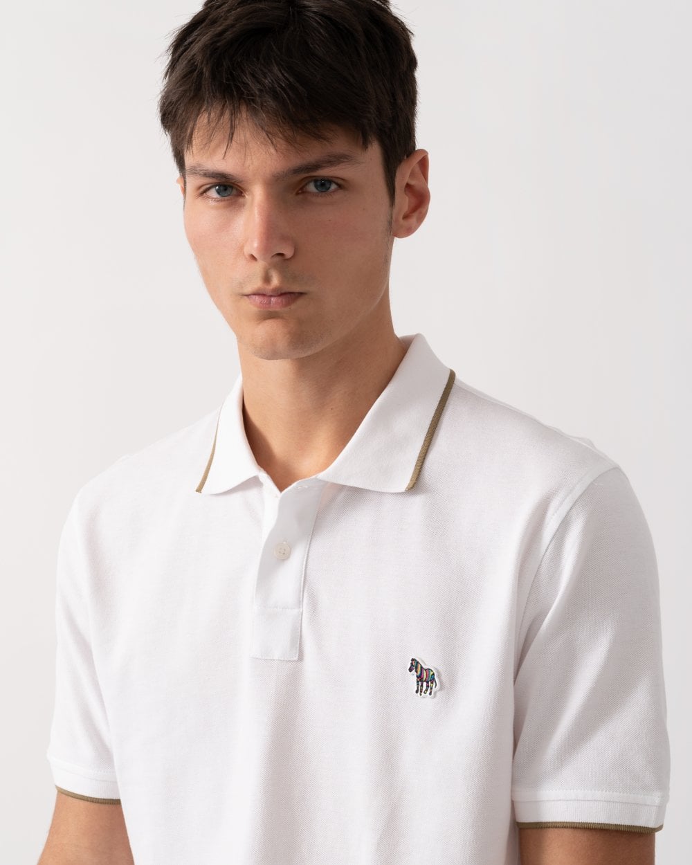 PS Paul Smith Mens Regular Fit Short Sleeve Zebra Badge Polo - 01 White
