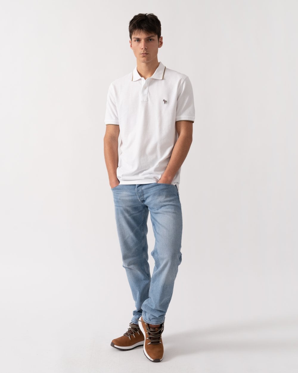 PS Paul Smith Mens Regular Fit Short Sleeve Zebra Badge Polo - 01 White