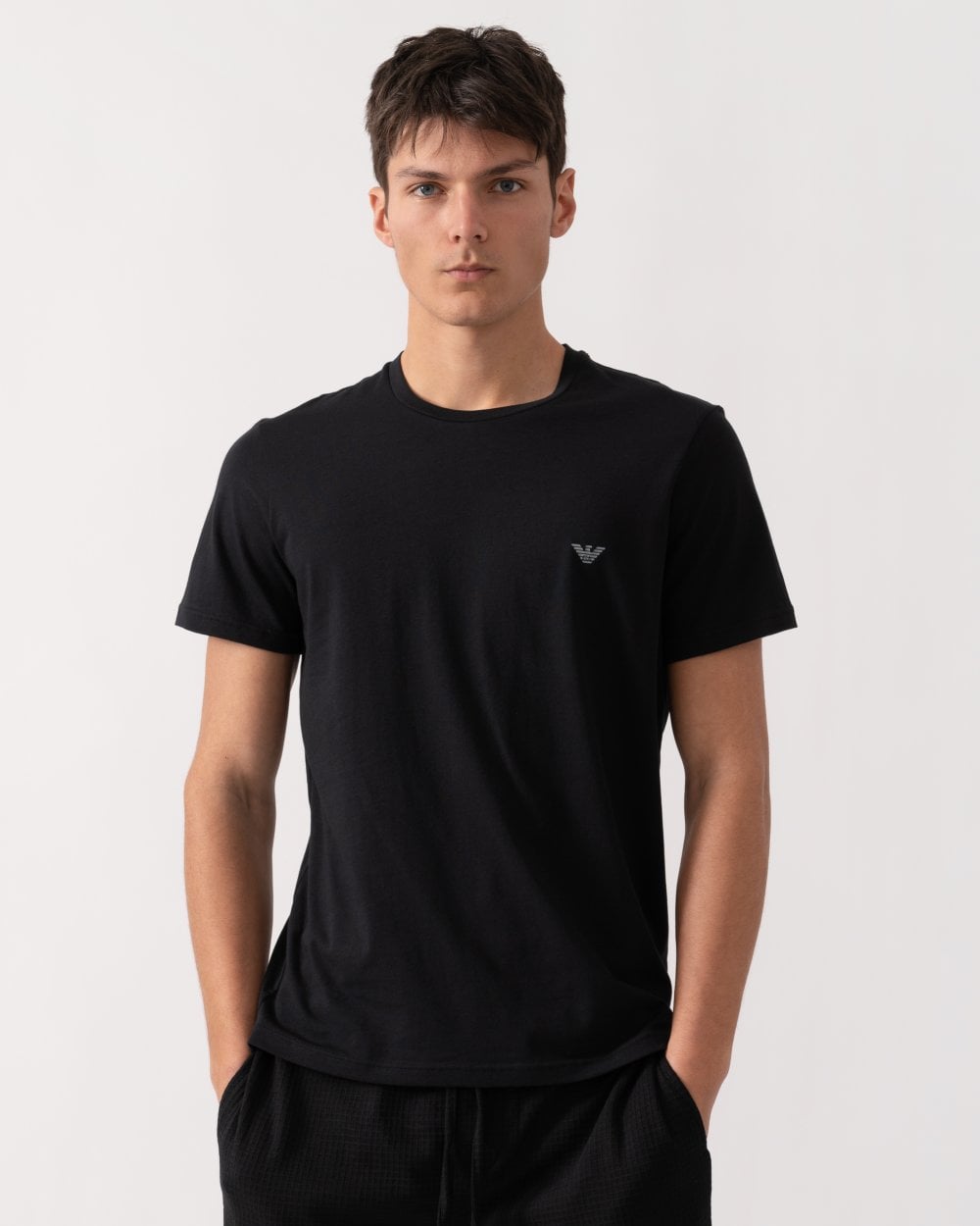 Emporio Armani 2 Pack Mens Eagle Logo Loungewear T-Shirt - Black/Black