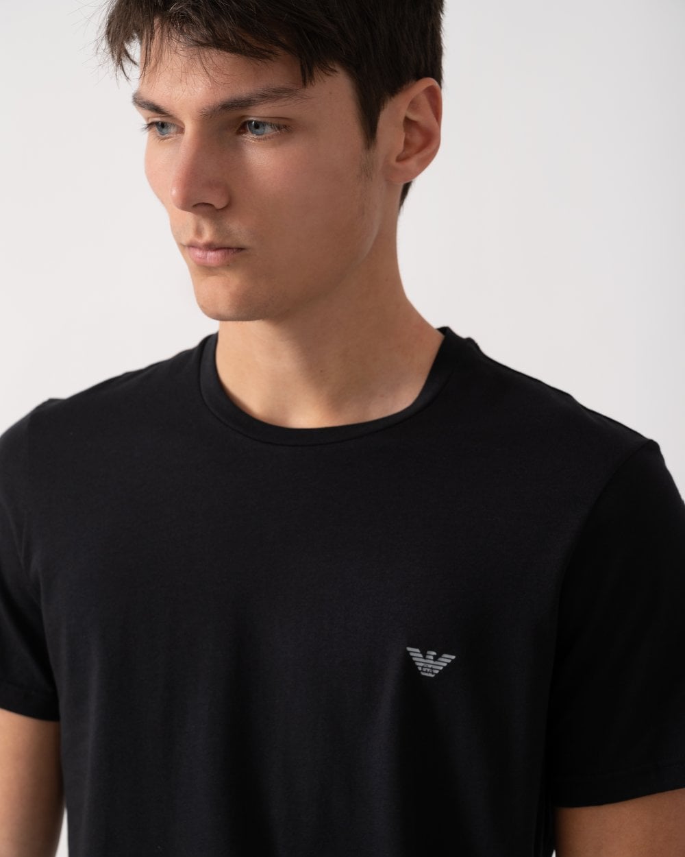 Emporio Armani 2 Pack Mens Eagle Logo Loungewear T-Shirt - Black/Black
