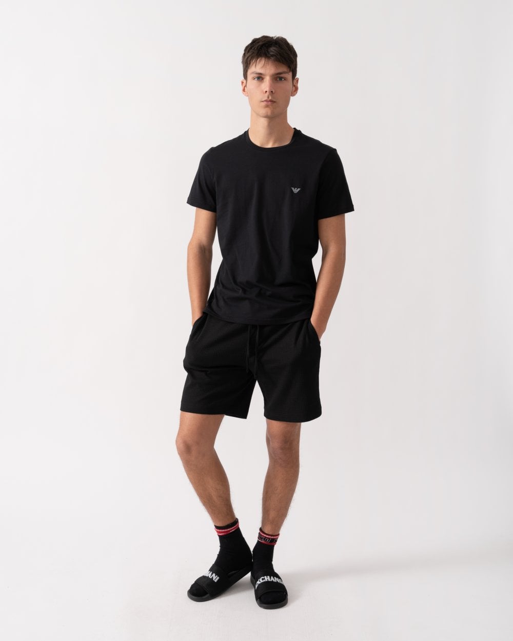 Emporio Armani 2 Pack Mens Eagle Logo Loungewear T-Shirt - Black/Black