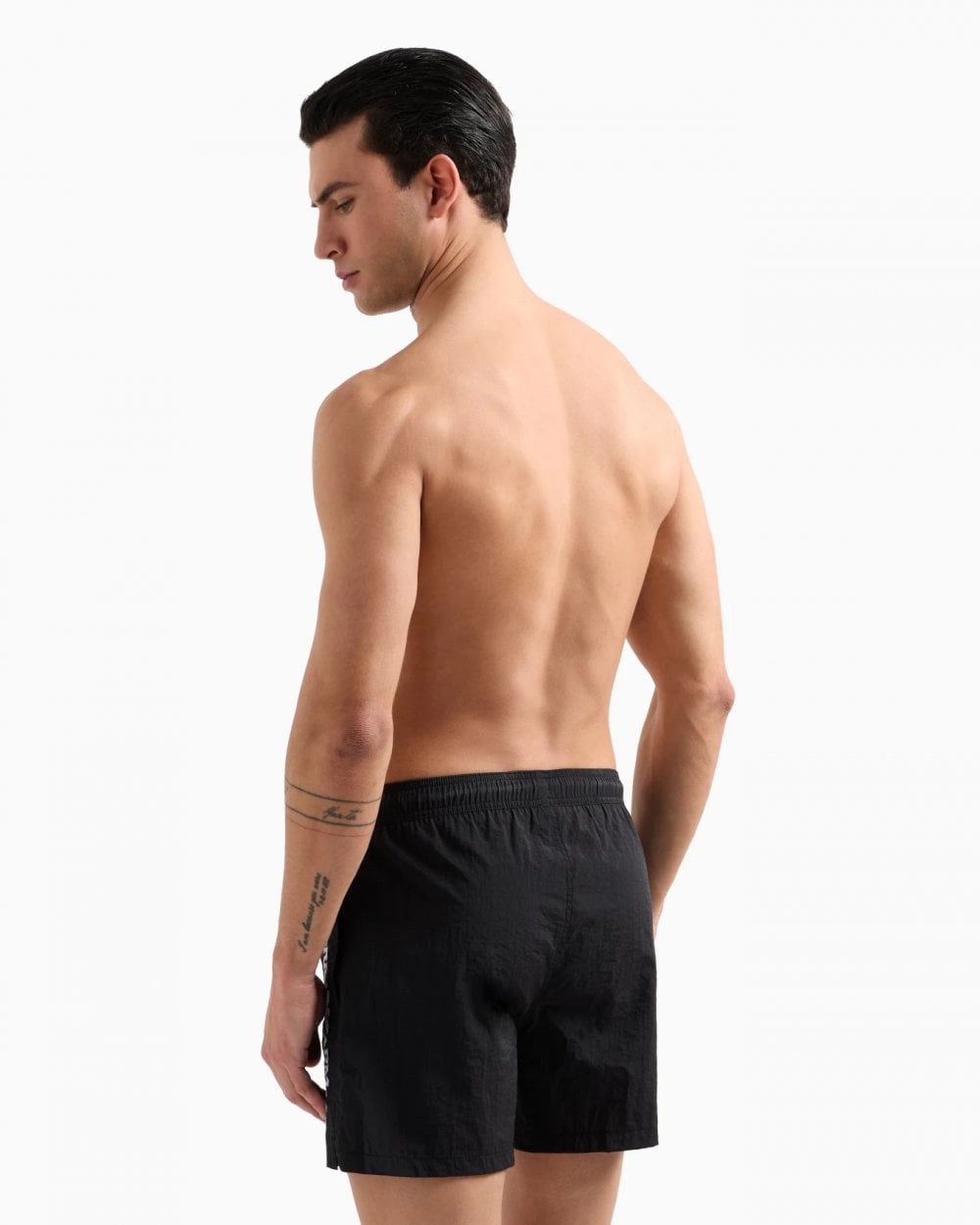 Emporio Armani Mens Swim Shorts with Vertical Logo Embroidery - Black