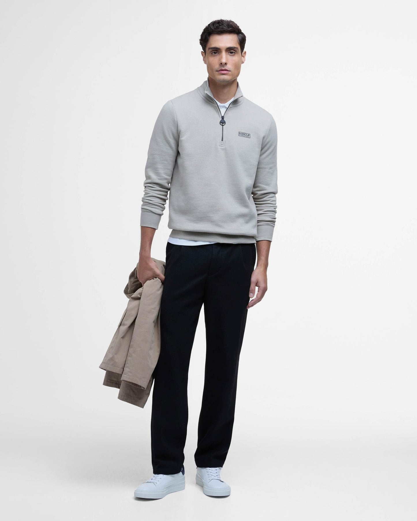 Barbour International Essential Half-Zip Mens Sweatshirt - Concrete