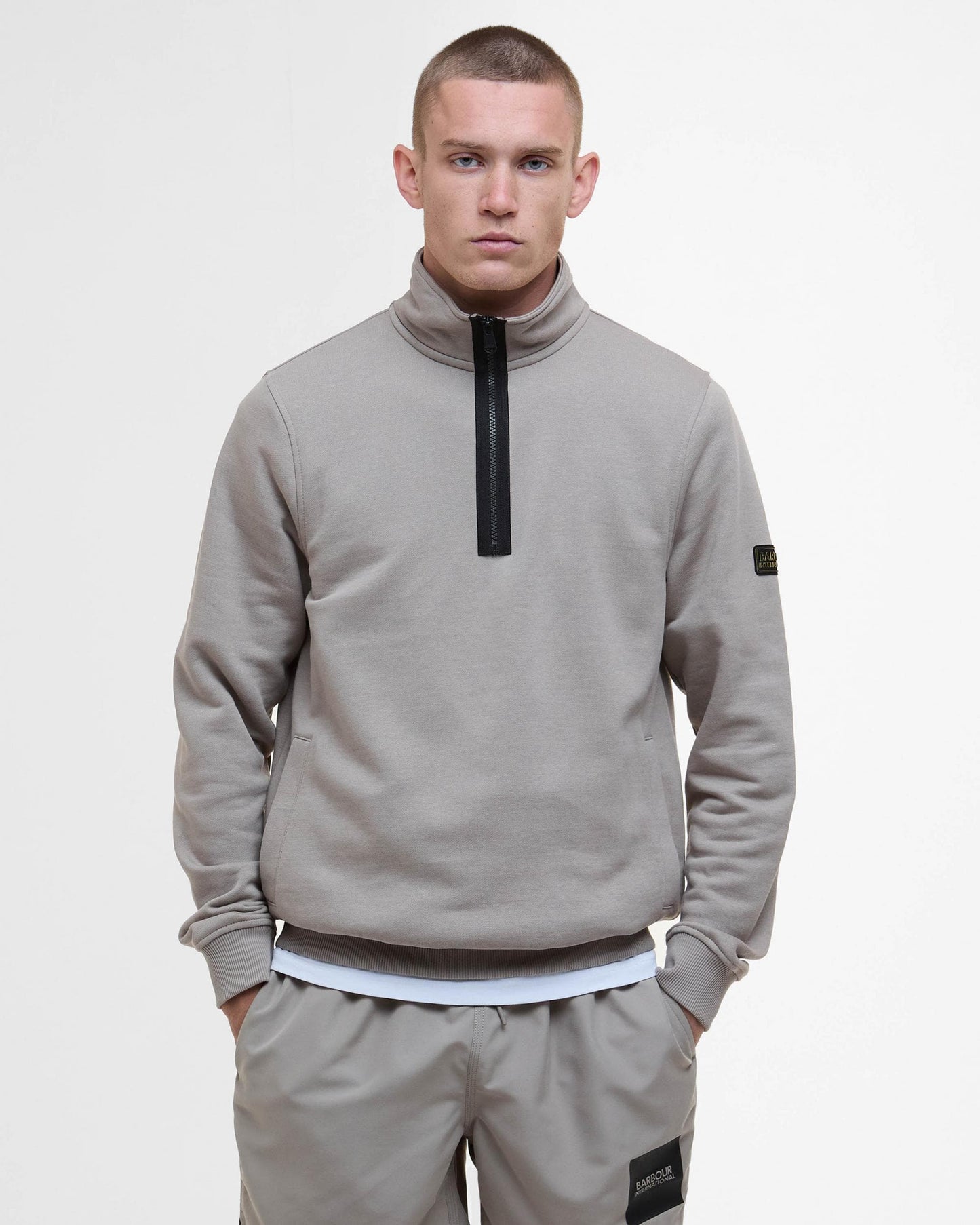 Barbour International Outline Mens Funnel Neck Sweatshirt - Concrete