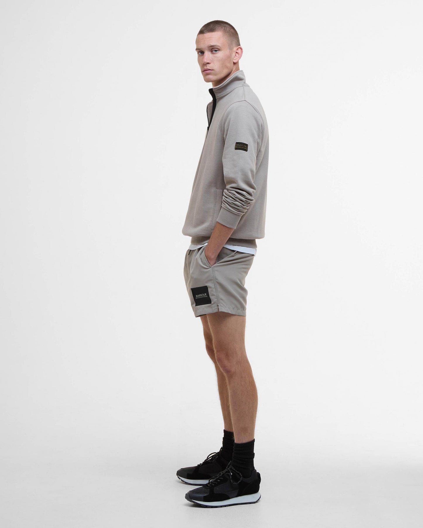 Barbour International Outline Mens Funnel Neck Sweatshirt - Concrete