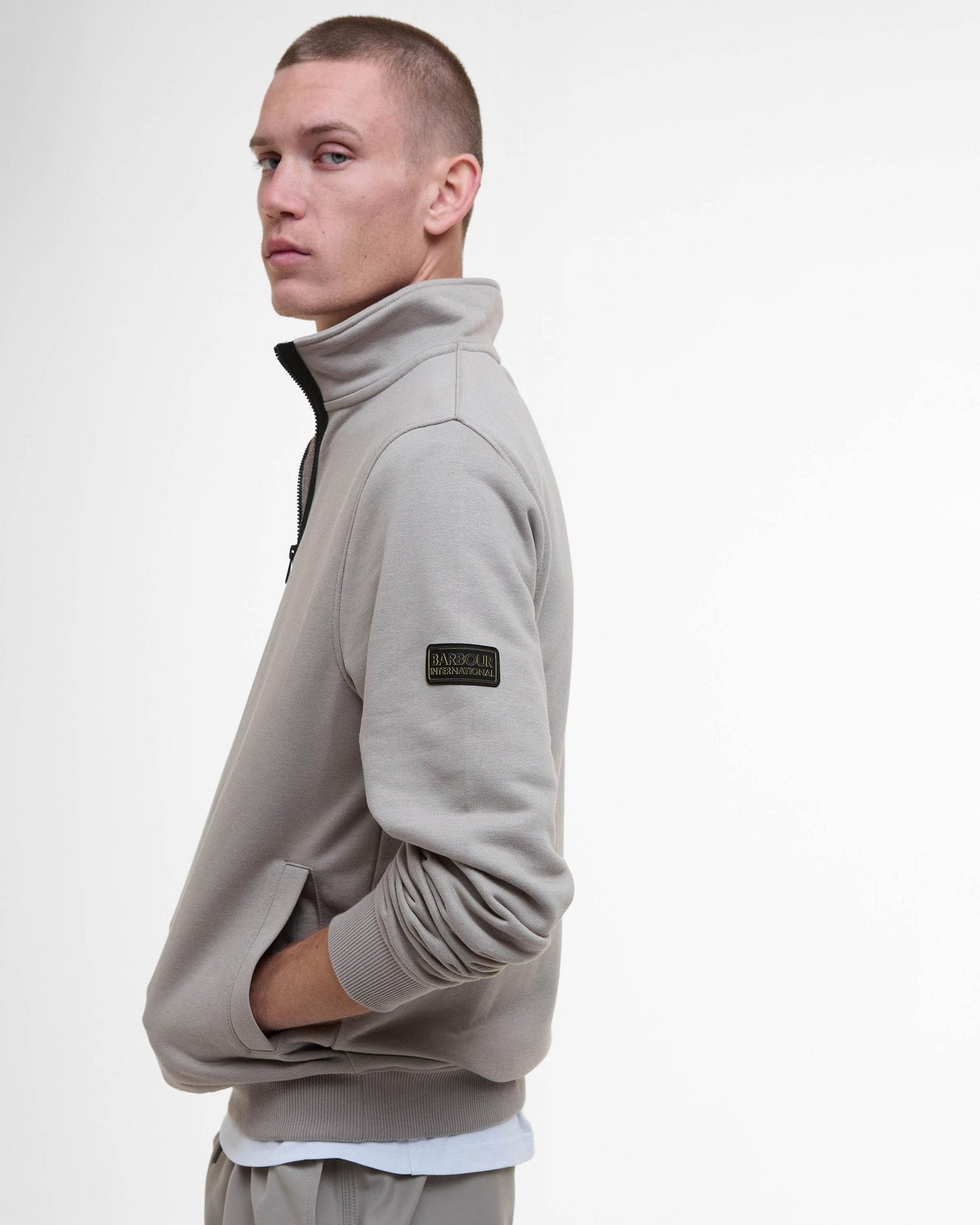 Barbour International Outline Mens Funnel Neck Sweatshirt - Concrete