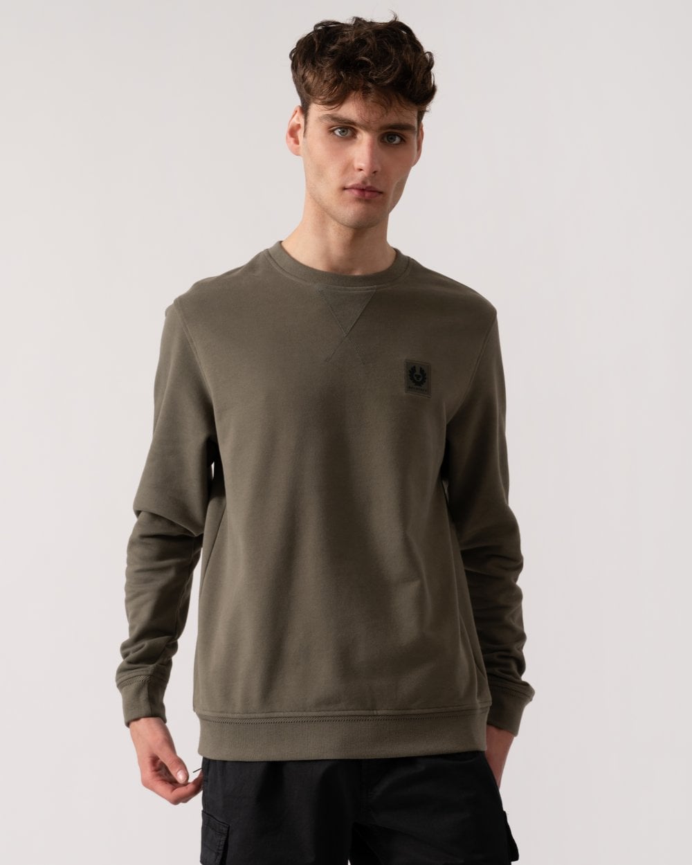 Belstaff Mens Crew Neck Sweatshirt With Logo Patch - Surplus Green