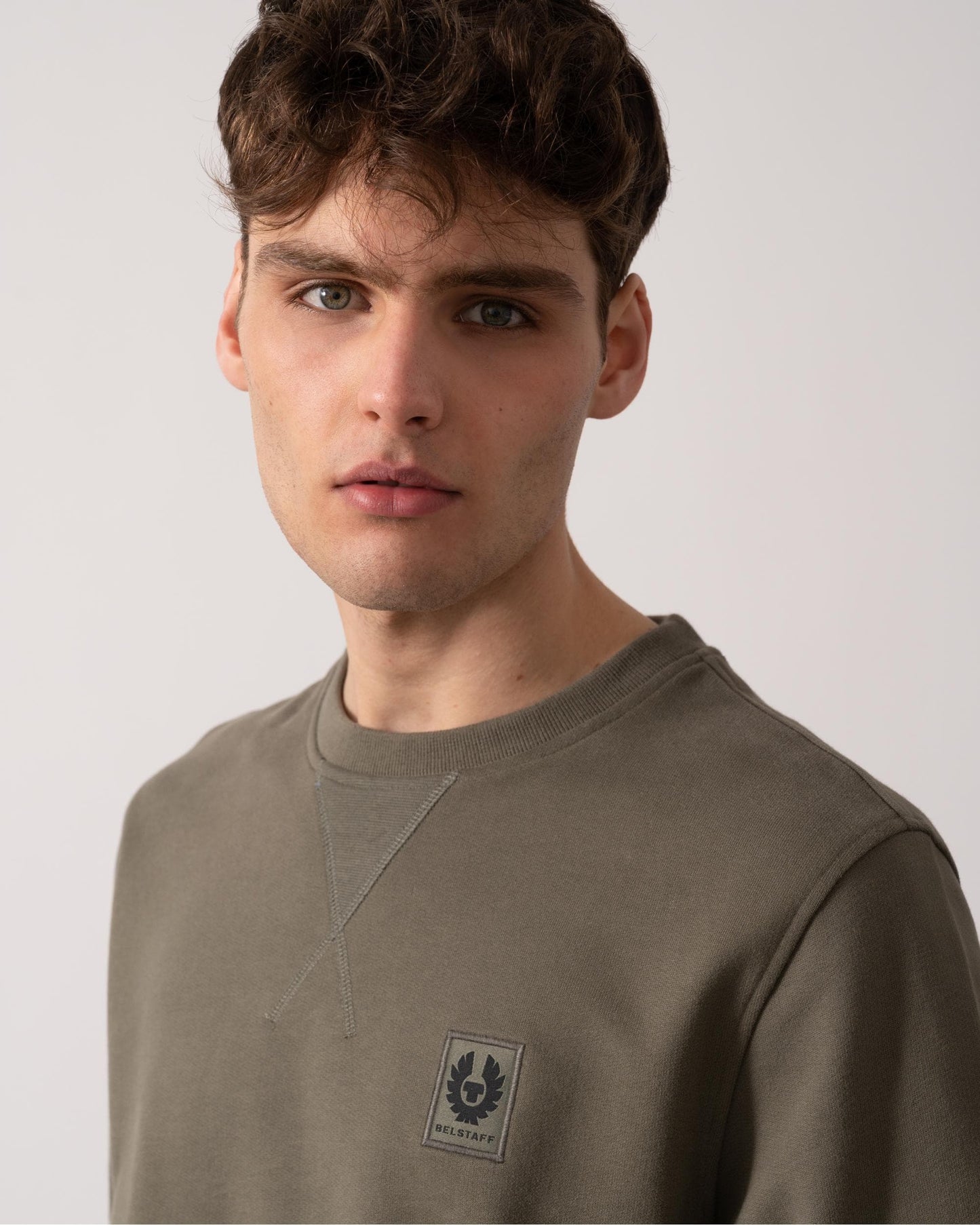 Belstaff Mens Crew Neck Sweatshirt With Logo Patch - Surplus Green