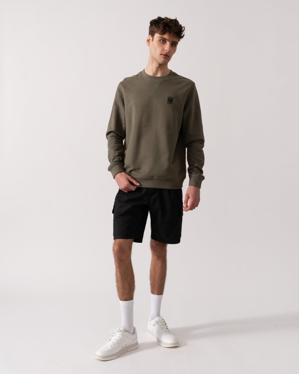 Belstaff Mens Crew Neck Sweatshirt With Logo Patch - Surplus Green