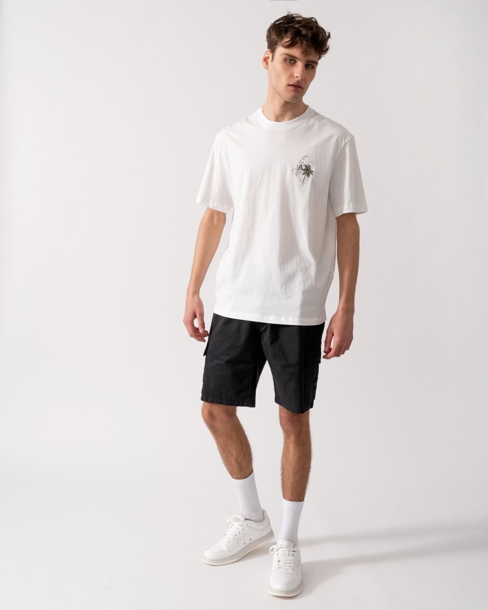 Armani Exchange Armani Exchange Mens Embroidered Palm Trees AX Logo T-Shirt