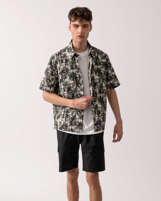 Armani Exchange Armani Exchange Mens Palm Tree Print Hawaiian Shirt