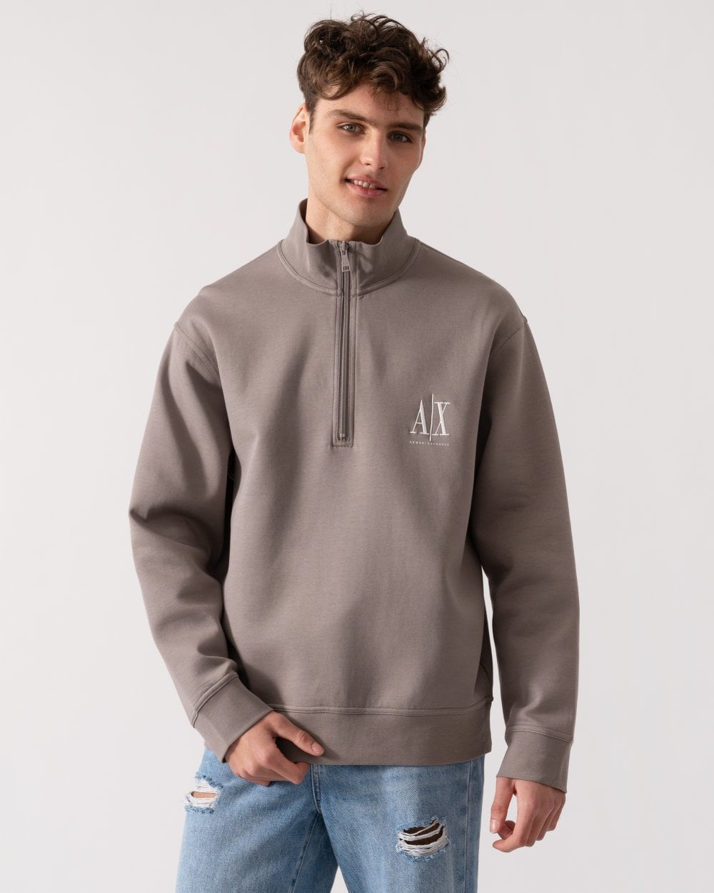 Armani Exchange Mens Embroidered A|X Logo 1/4 Zip Sweatshirt