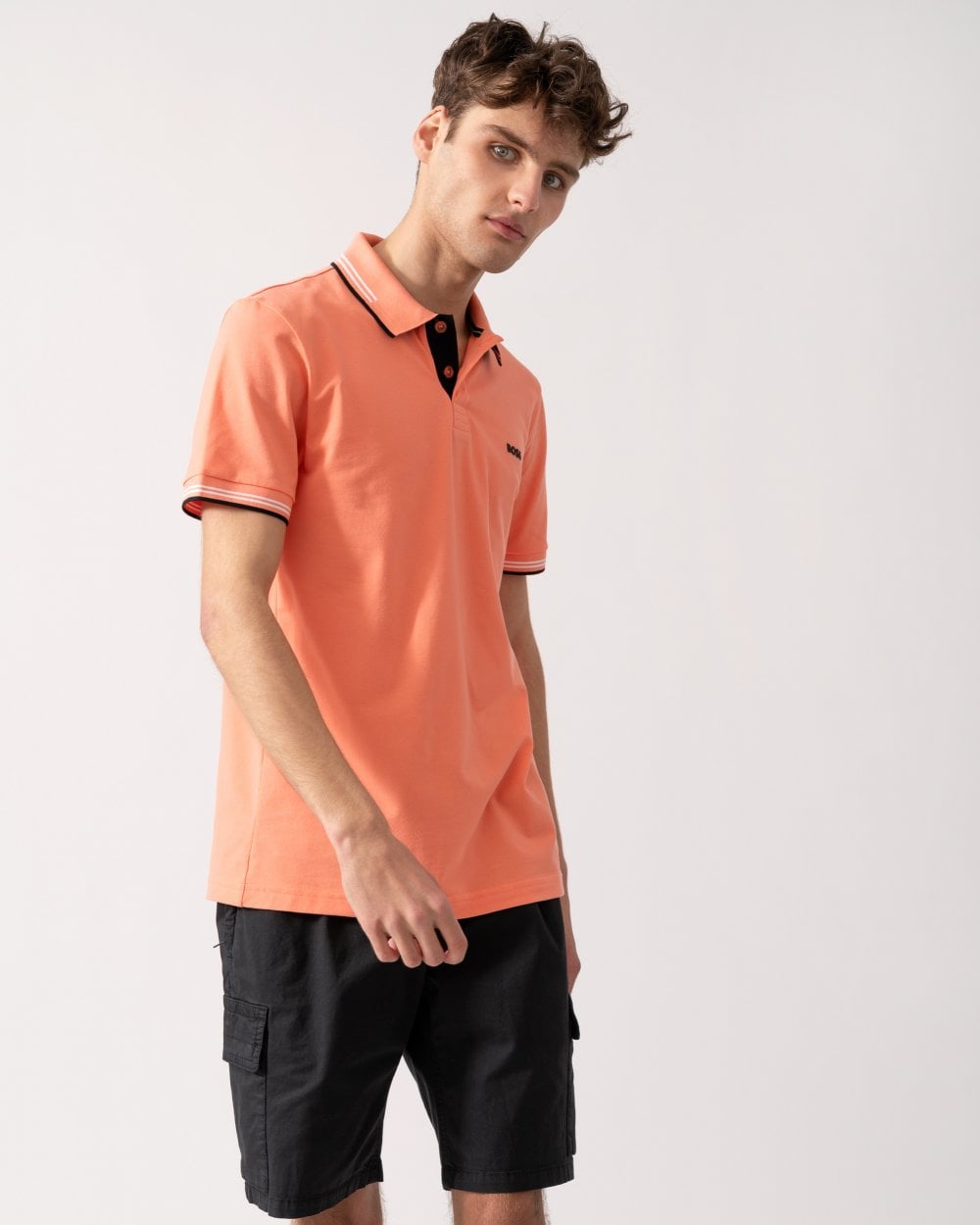 BOSS Green Paul Mens Short Sleeve Polo Shirt With Contrast Tipping - Pink 650