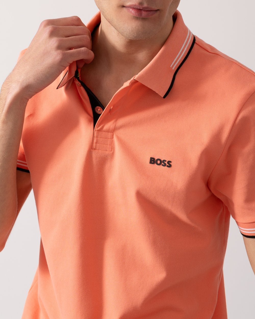 BOSS Green Paul Mens Short Sleeve Polo Shirt With Contrast Tipping - Pink 650