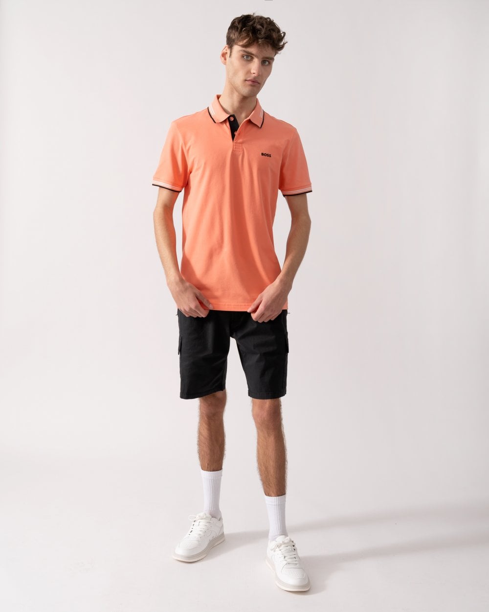 BOSS Green Paul Mens Short Sleeve Polo Shirt With Contrast Tipping - Pink 650