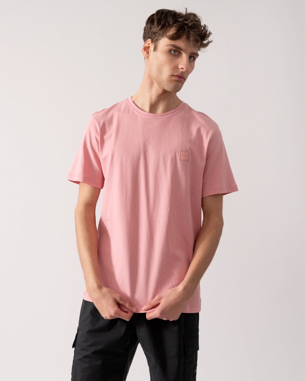 BOSS Orange Tales Mens Cotton-Jersey T-shirt With Logo Patch - Open Pink 694