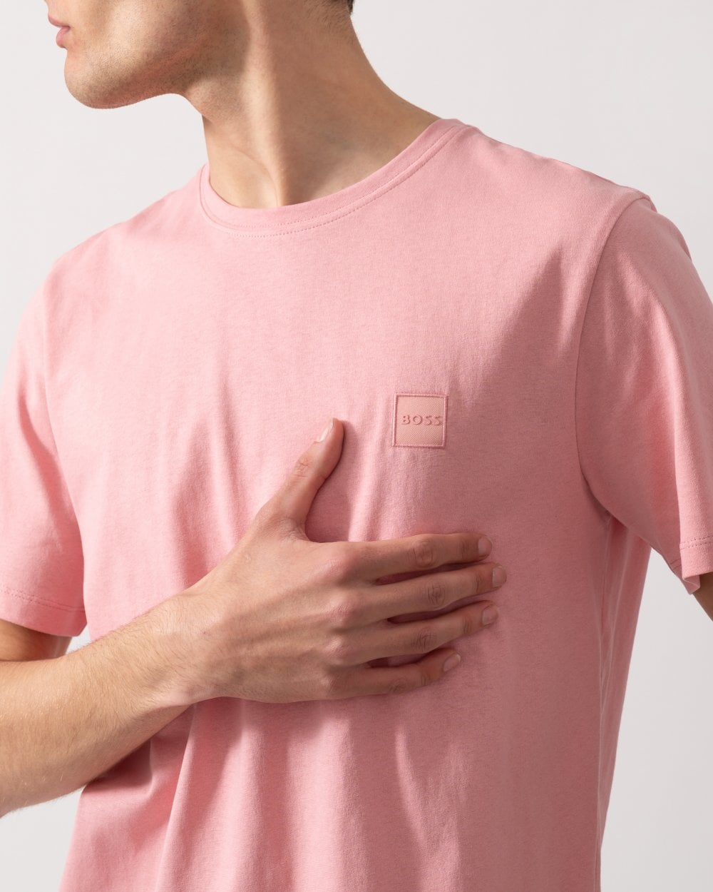 BOSS Orange Tales Mens Cotton-Jersey T-shirt With Logo Patch - Open Pink 694