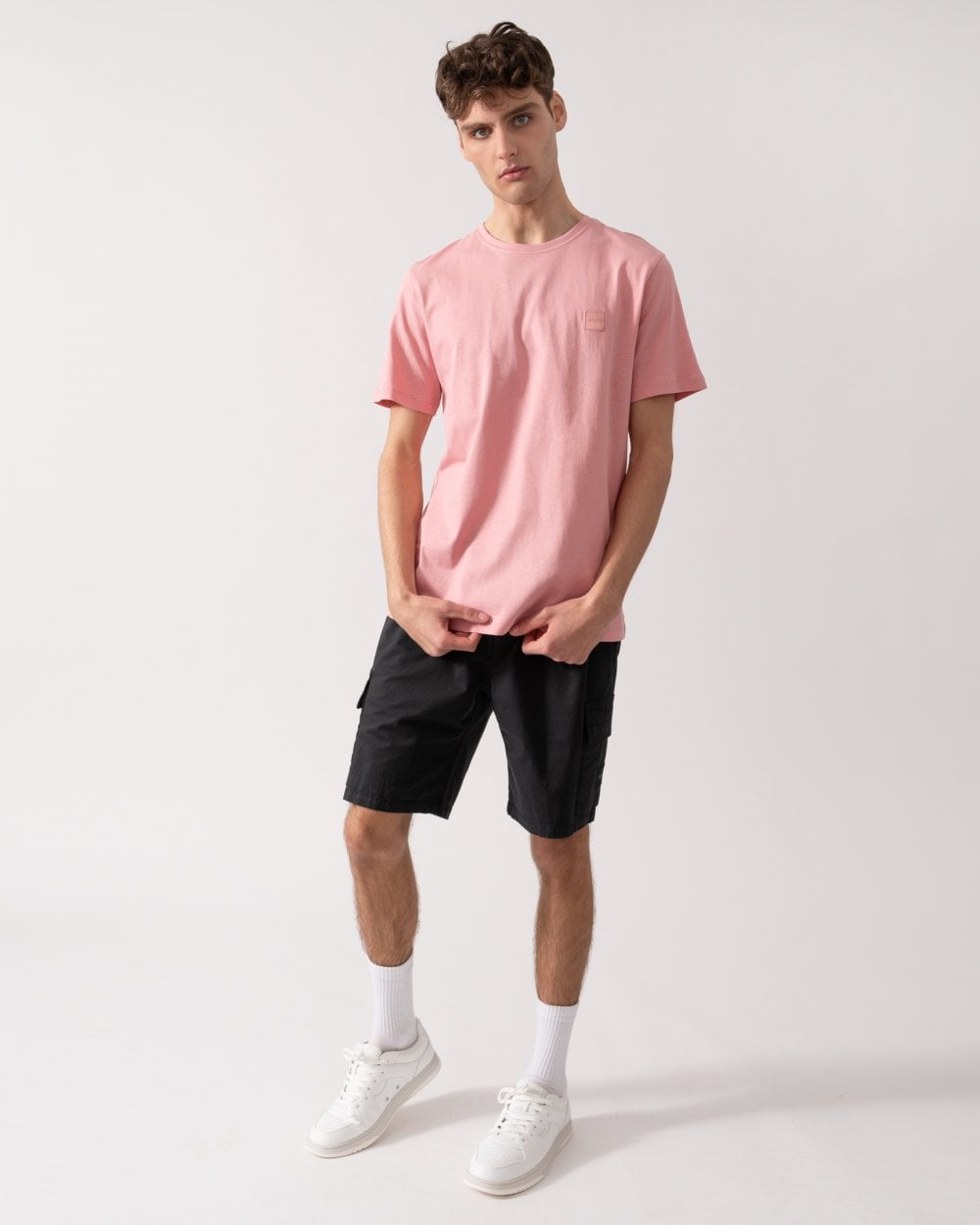 BOSS Orange Tales Mens Cotton-Jersey T-shirt With Logo Patch - Open Pink 694