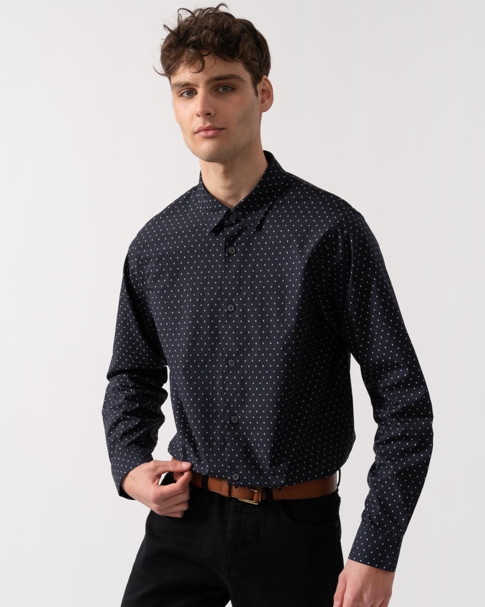 Armani Exchange Mens AX Print Long Sleeve Shirt AX Navy FB064 – CHO