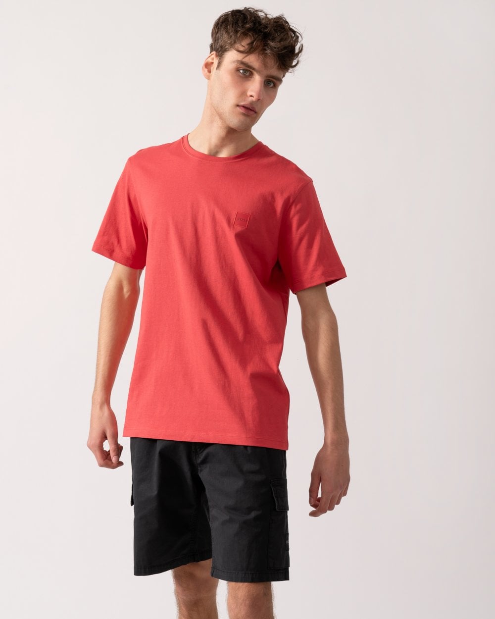 BOSS Orange Tales Mens Cotton-Jersey T-shirt With Logo Patch - Open Red 645