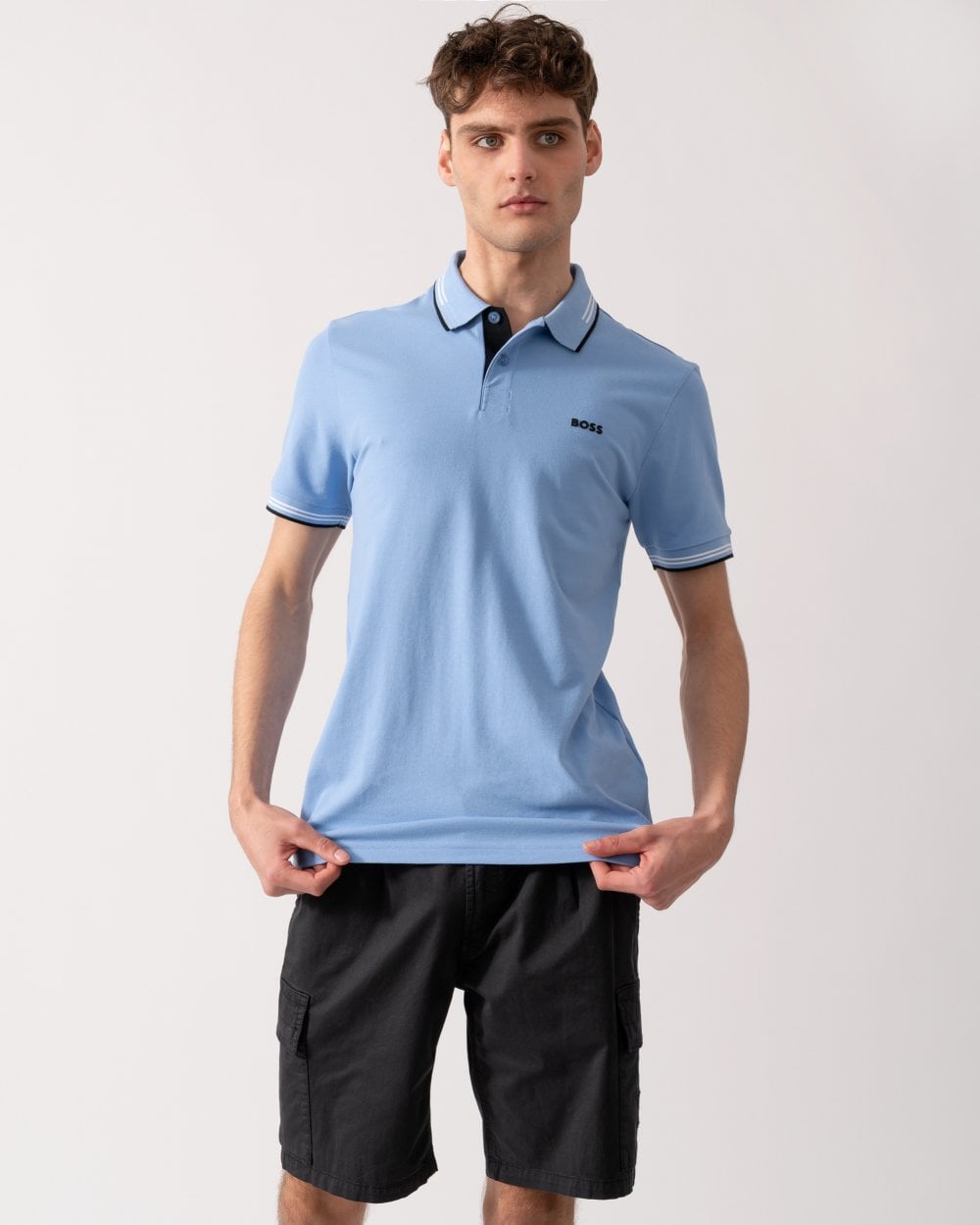 BOSS Green Paul Mens Short Sleeve Polo Shirt With Contrast Tipping - Bright Blue 430