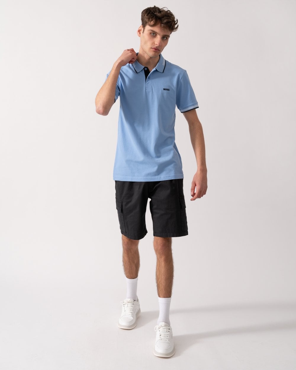 BOSS Green Paul Mens Short Sleeve Polo Shirt With Contrast Tipping - Bright Blue 430