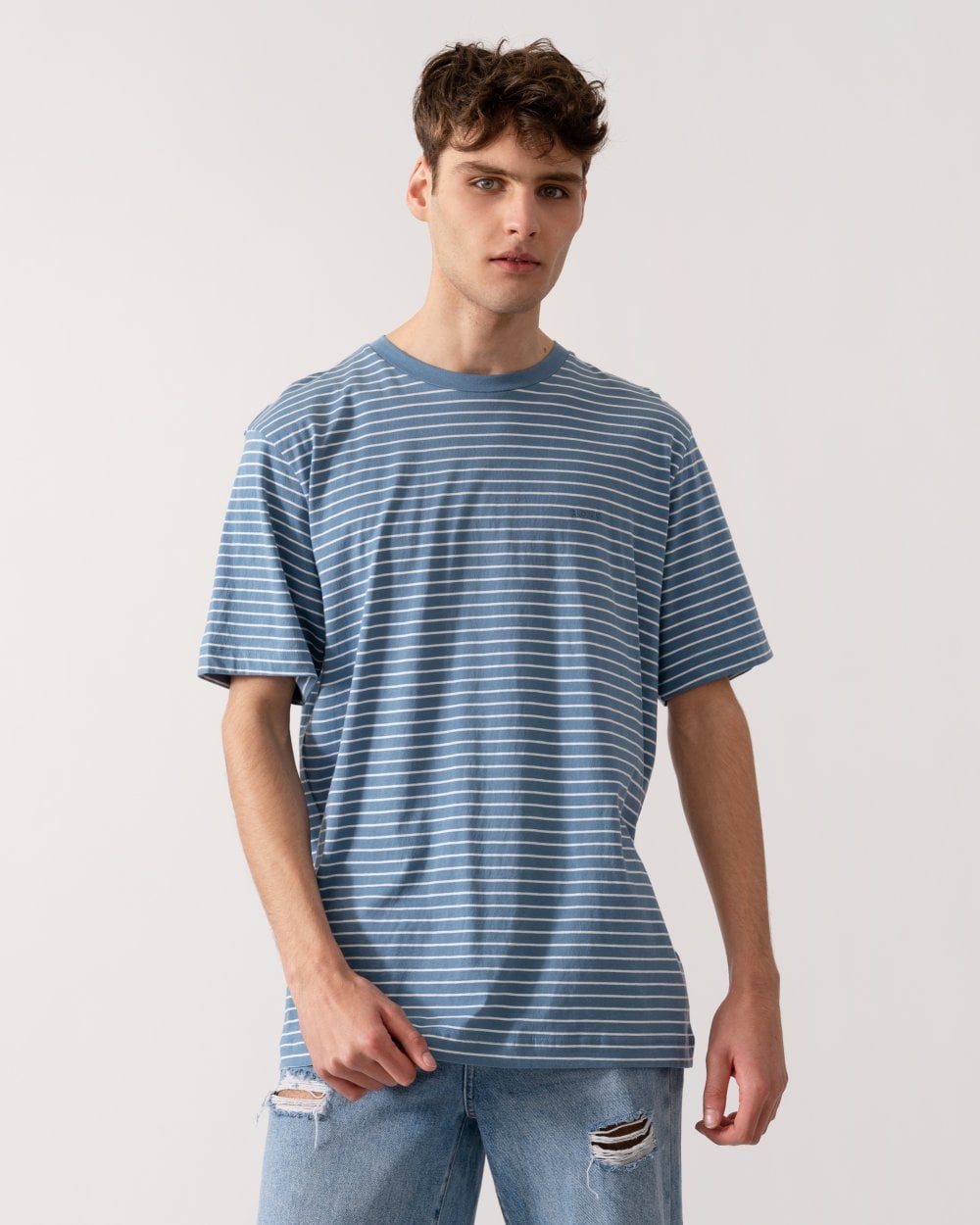 BOSS Orange Tales Stripe Mens T-Shirt - Open Blue 462