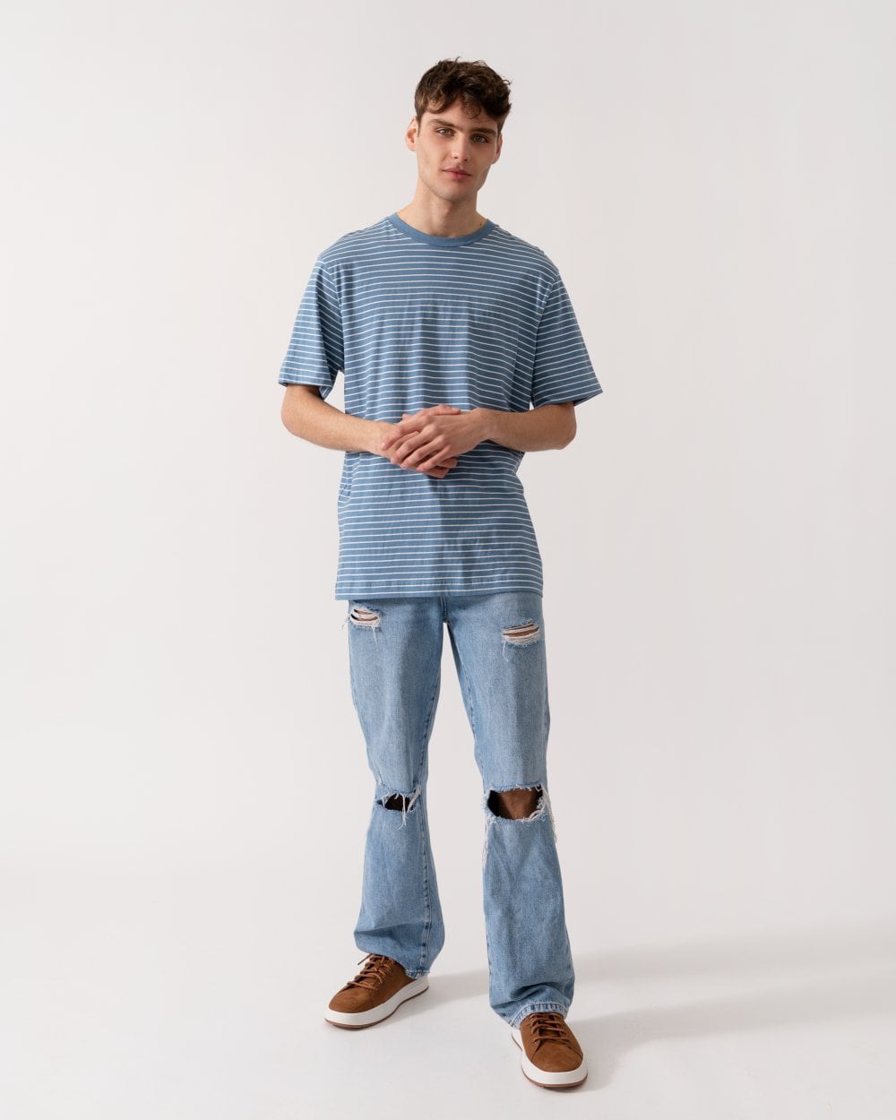 BOSS Orange Tales Stripe Mens T-Shirt - Open Blue 462