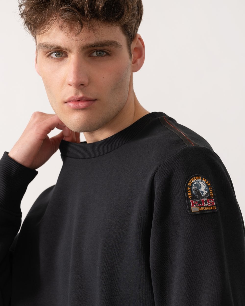 Parajumpers K2 Mens Crew Neck Sweatshirt with Logo Patch - Black 0541
