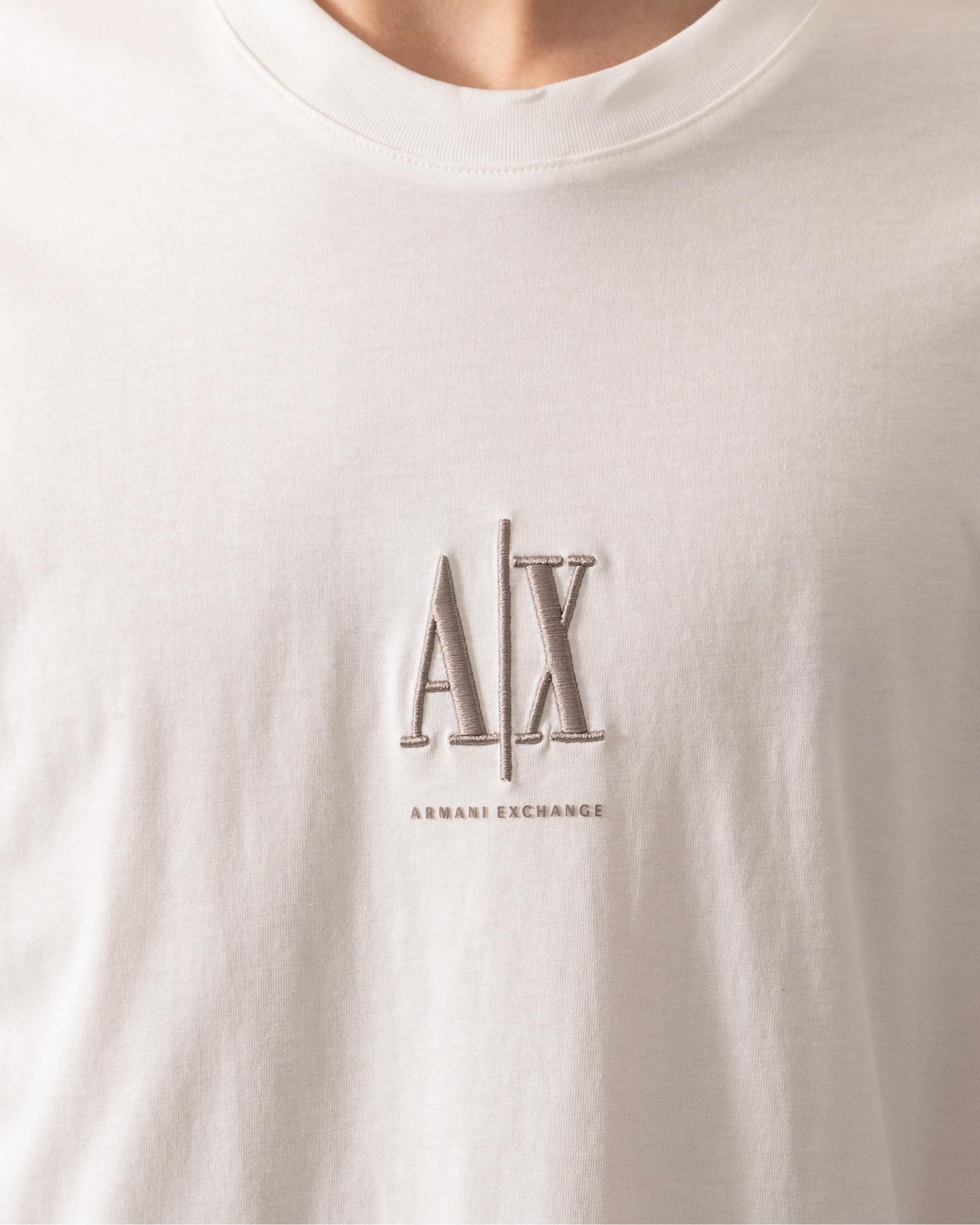 Armani Exchange Mens Embroidered A|X Centre Logo T-Shirt - Off White U0009