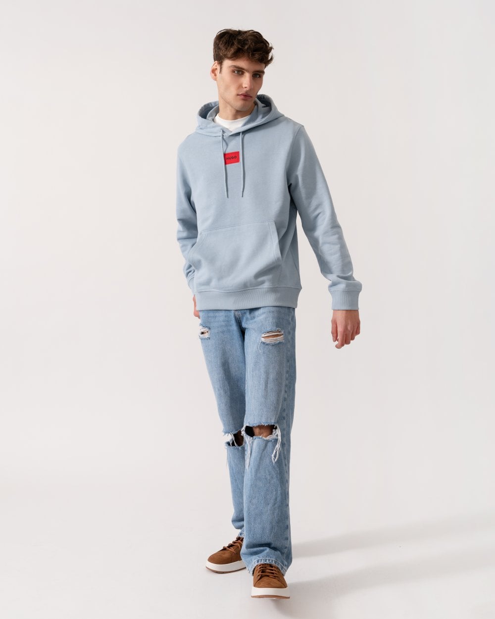 HUGO Daratschi214 Label Logo Mens Hoodie - Open Blue 483