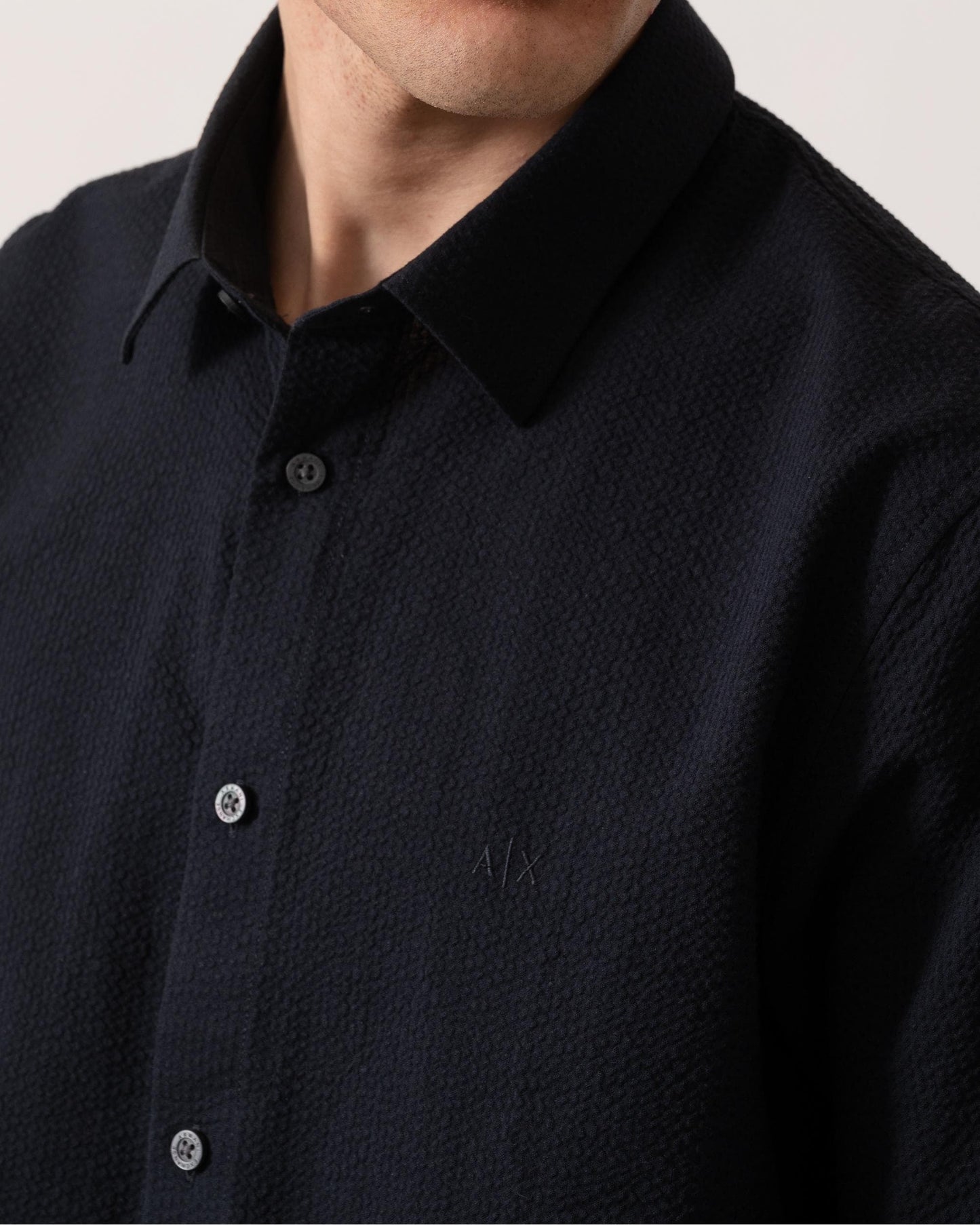 Armani Exchange Mens Short Sleeved Seersucker Shirt - Deep Navy UB101