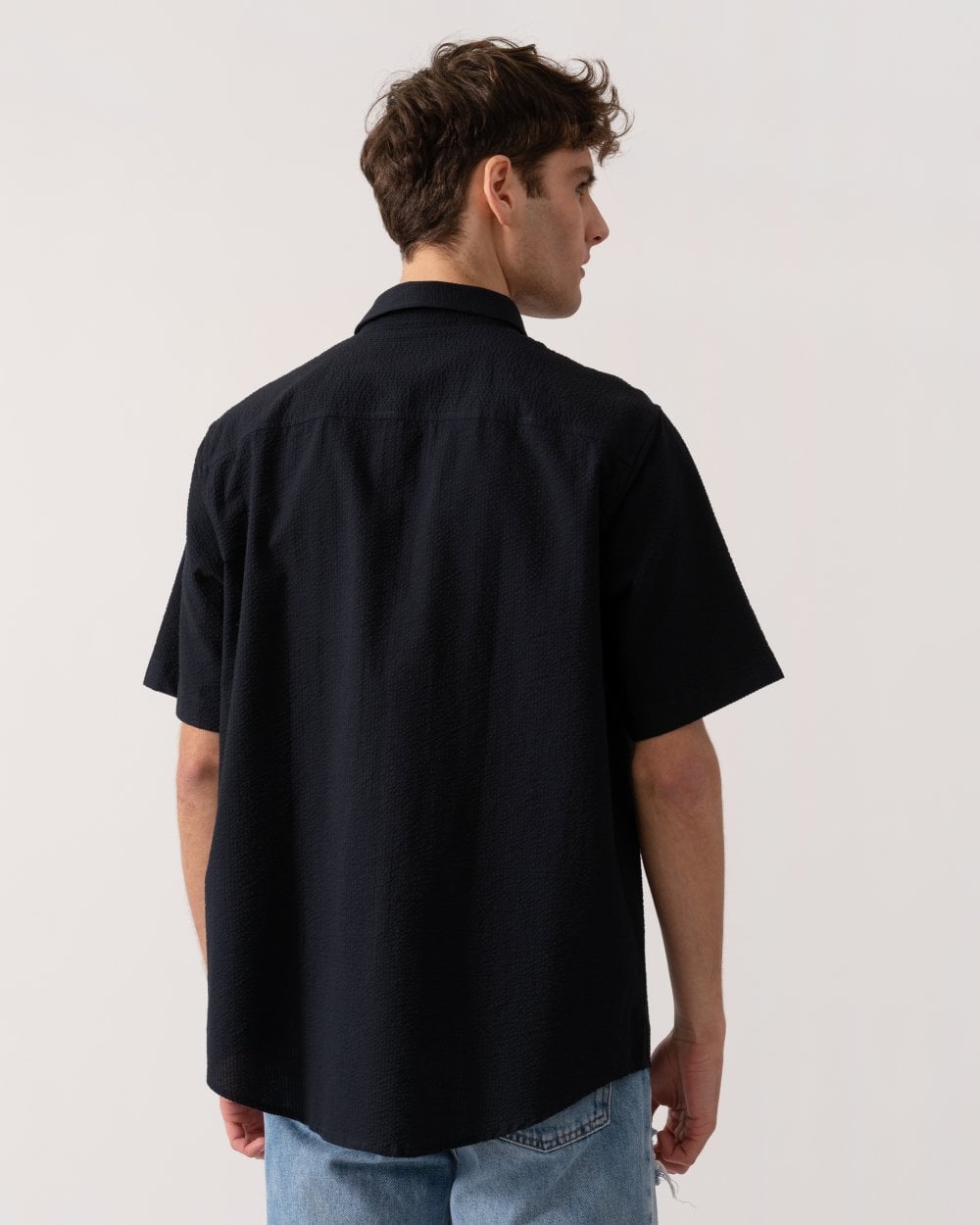 Armani Exchange Mens Short Sleeved Seersucker Shirt - Deep Navy UB101