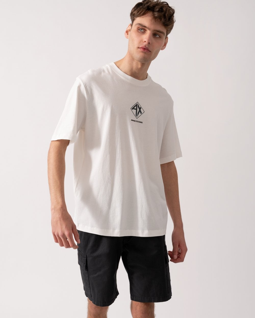 Armani Exchange Mens AX Diamond Logo T-Shirt - Off White U0009