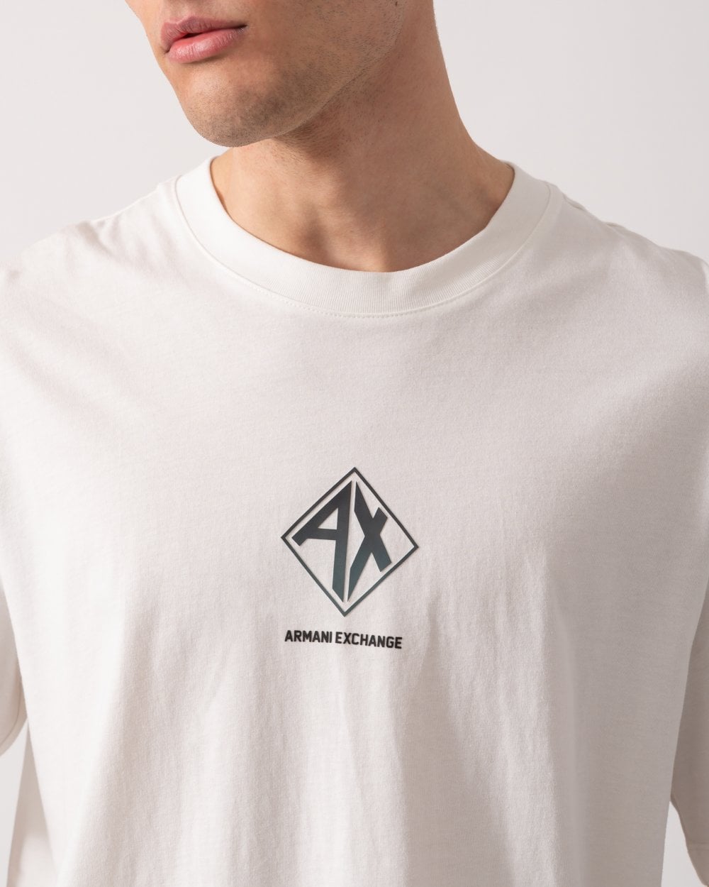 Armani Exchange Mens AX Diamond Logo T-Shirt - Off White U0009