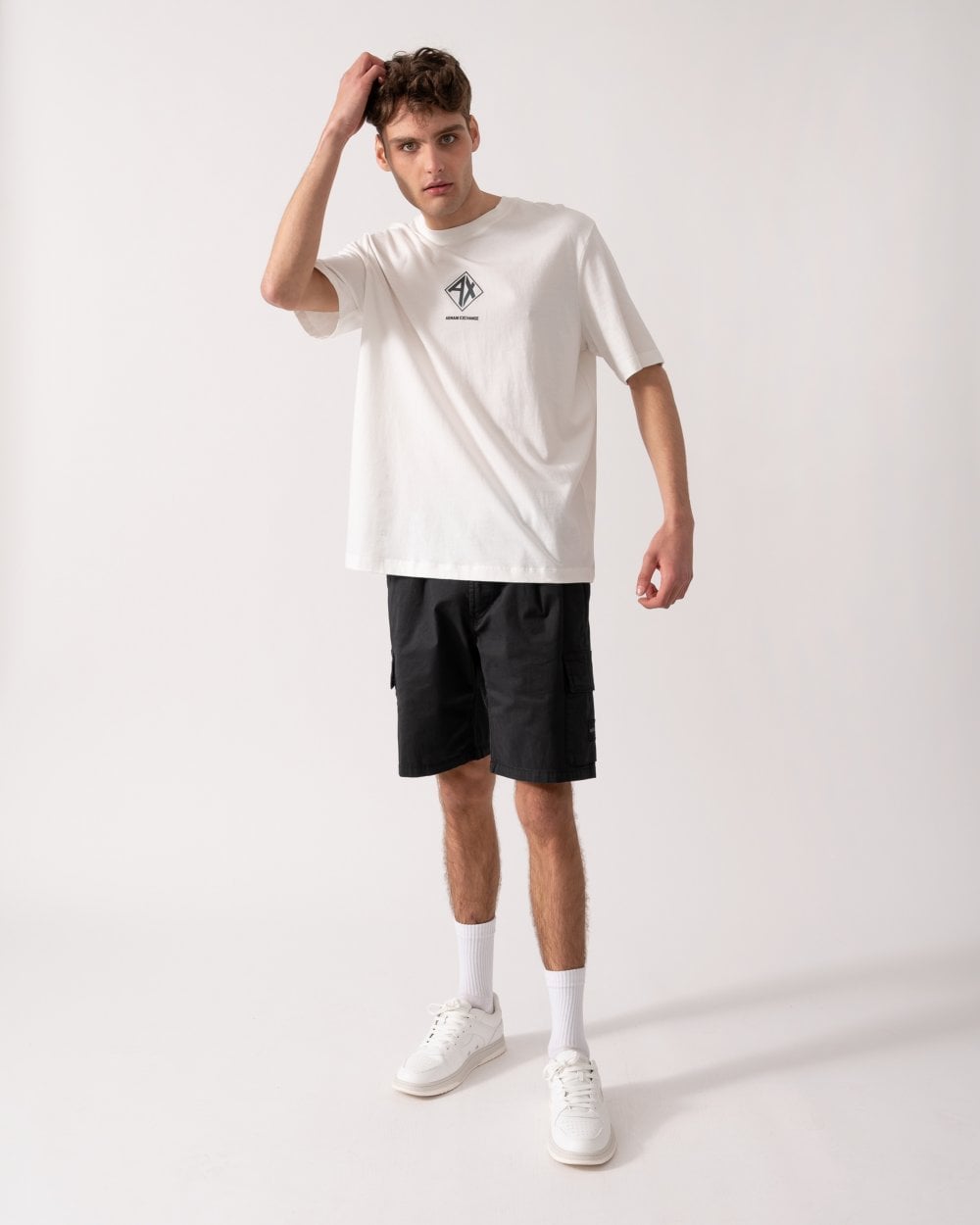 Armani Exchange Mens AX Diamond Logo T-Shirt - Off White U0009