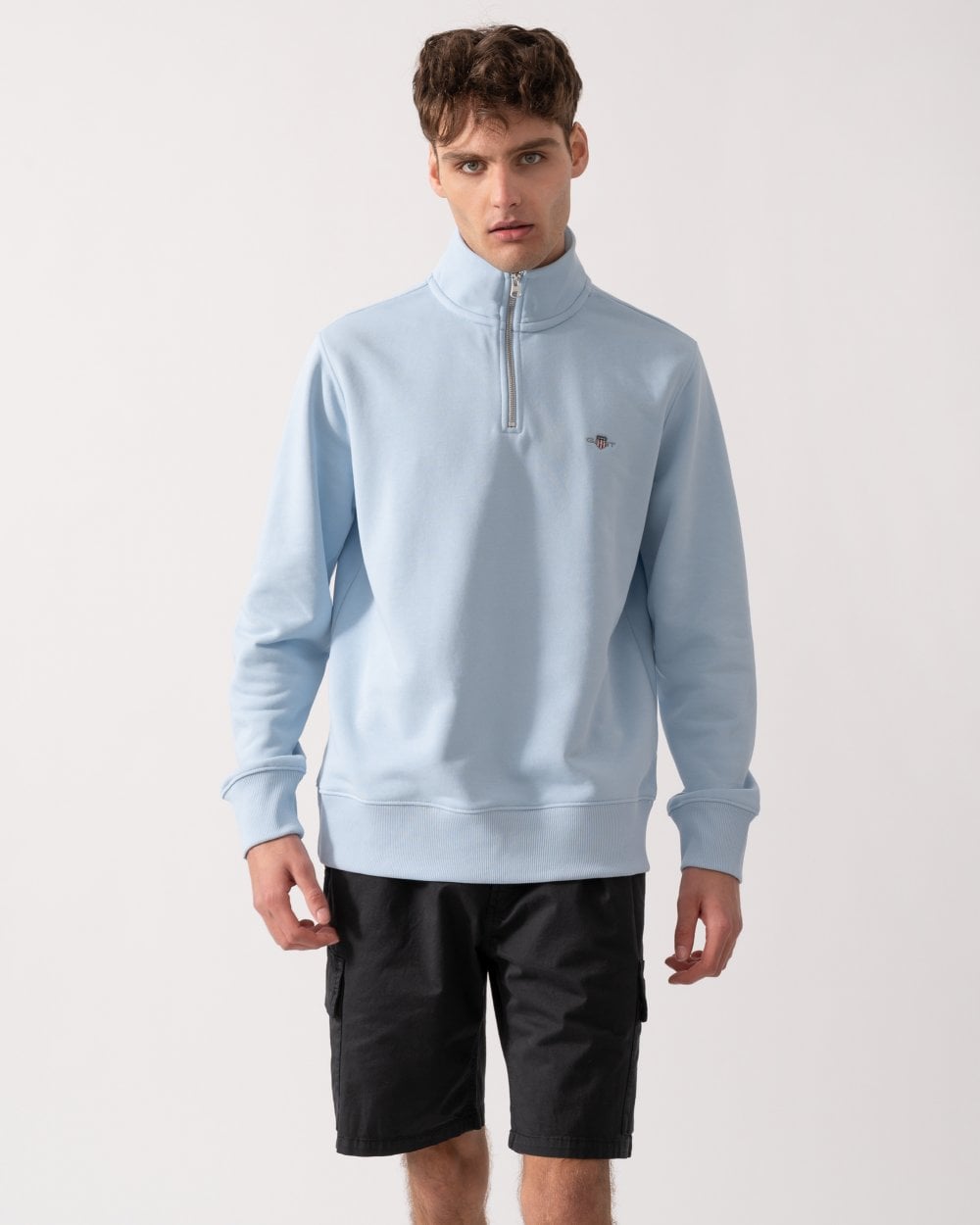 GANT Mens Regular Fit Shield Logo Half Zip Sweatshirt - 457 Fresh Blue