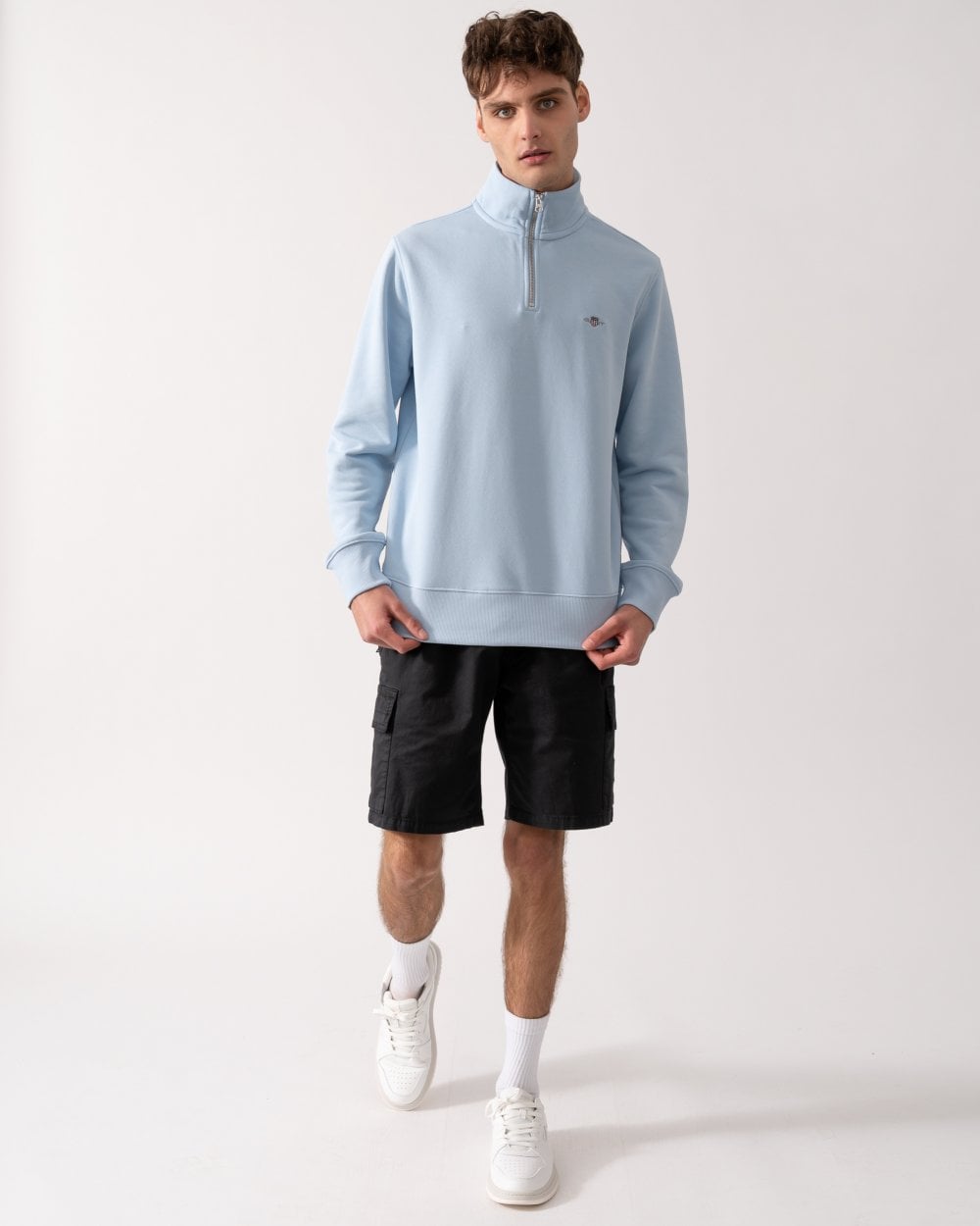 GANT Mens Regular Fit Shield Logo Half Zip Sweatshirt - 457 Fresh Blue