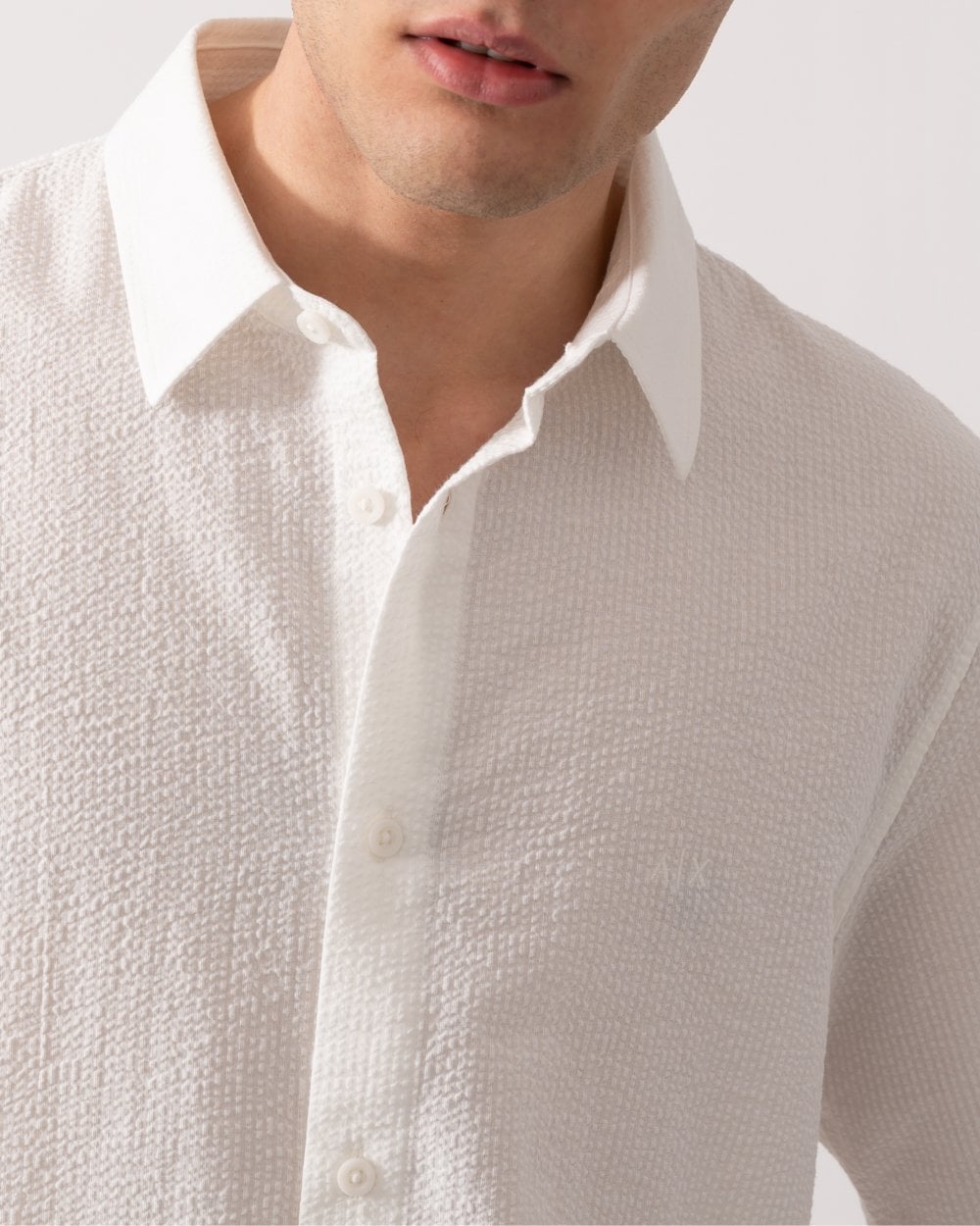 Armani Exchange Mens Short Sleeved Seersucker Shirt - Off White U0009