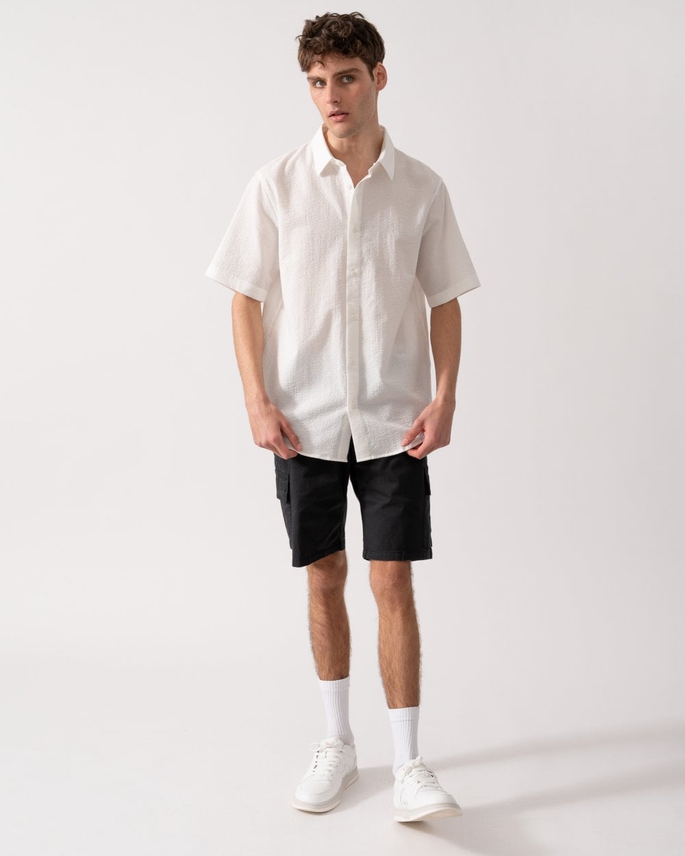 Armani Exchange Mens Short Sleeved Seersucker Shirt - Off White U0009