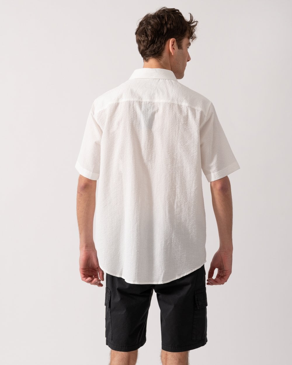 Armani Exchange Mens Short Sleeved Seersucker Shirt - Off White U0009