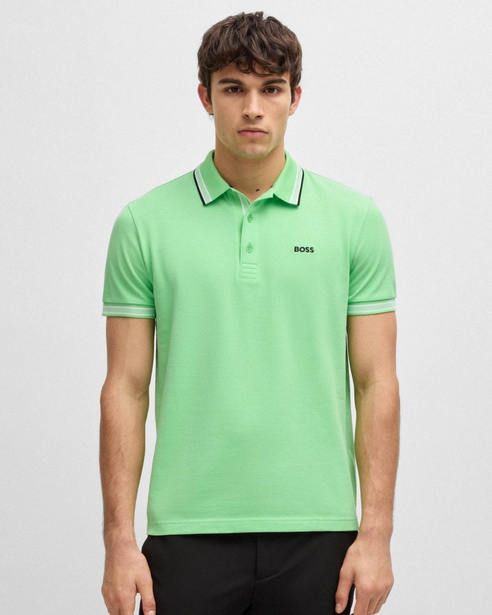BOSS Green Paddy Mens Cotton-Piqué Polo Shirt with Contrast Logo - Medium Green 319