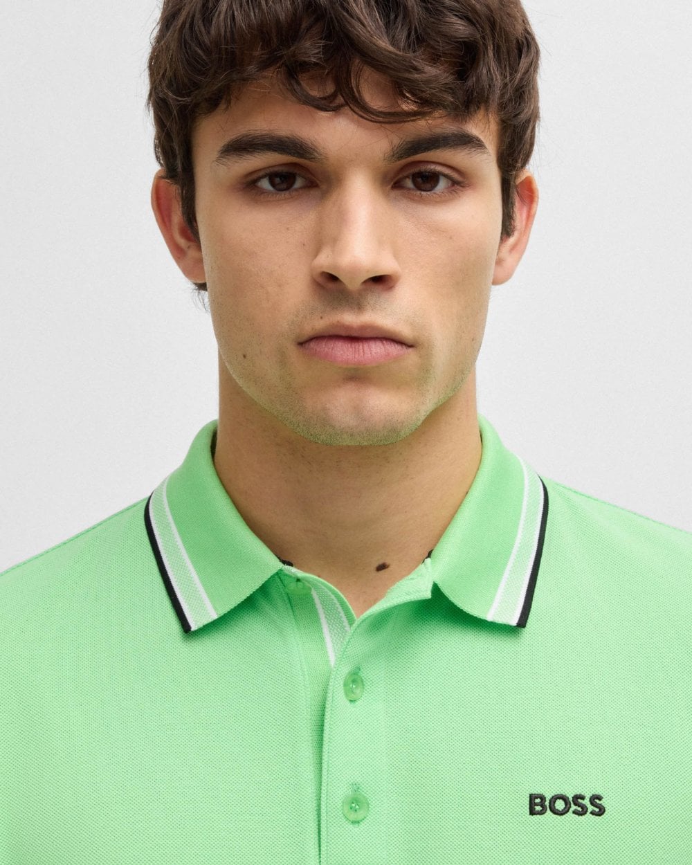 BOSS Green Paddy Mens Cotton-Piqué Polo Shirt with Contrast Logo - Medium Green 319
