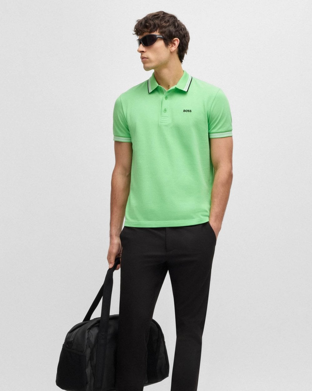 BOSS Green Paddy Mens Cotton-Piqué Polo Shirt with Contrast Logo - Medium Green 319