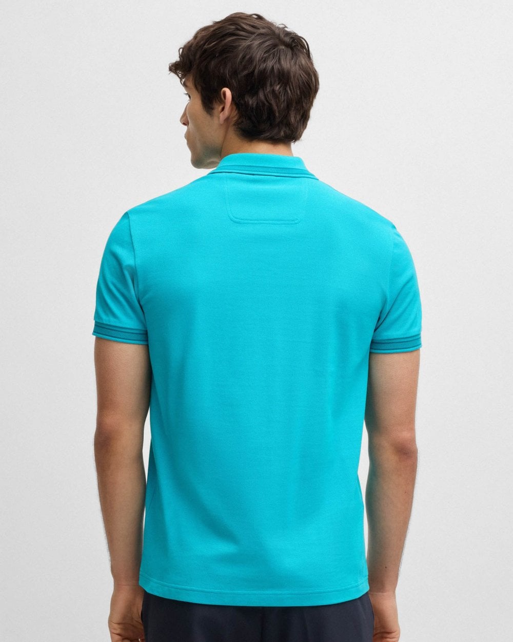 BOSS Green Paddy Mens Cotton-Piqué Polo Shirt with Contrast Logo - Light/Pastel Blue 458
