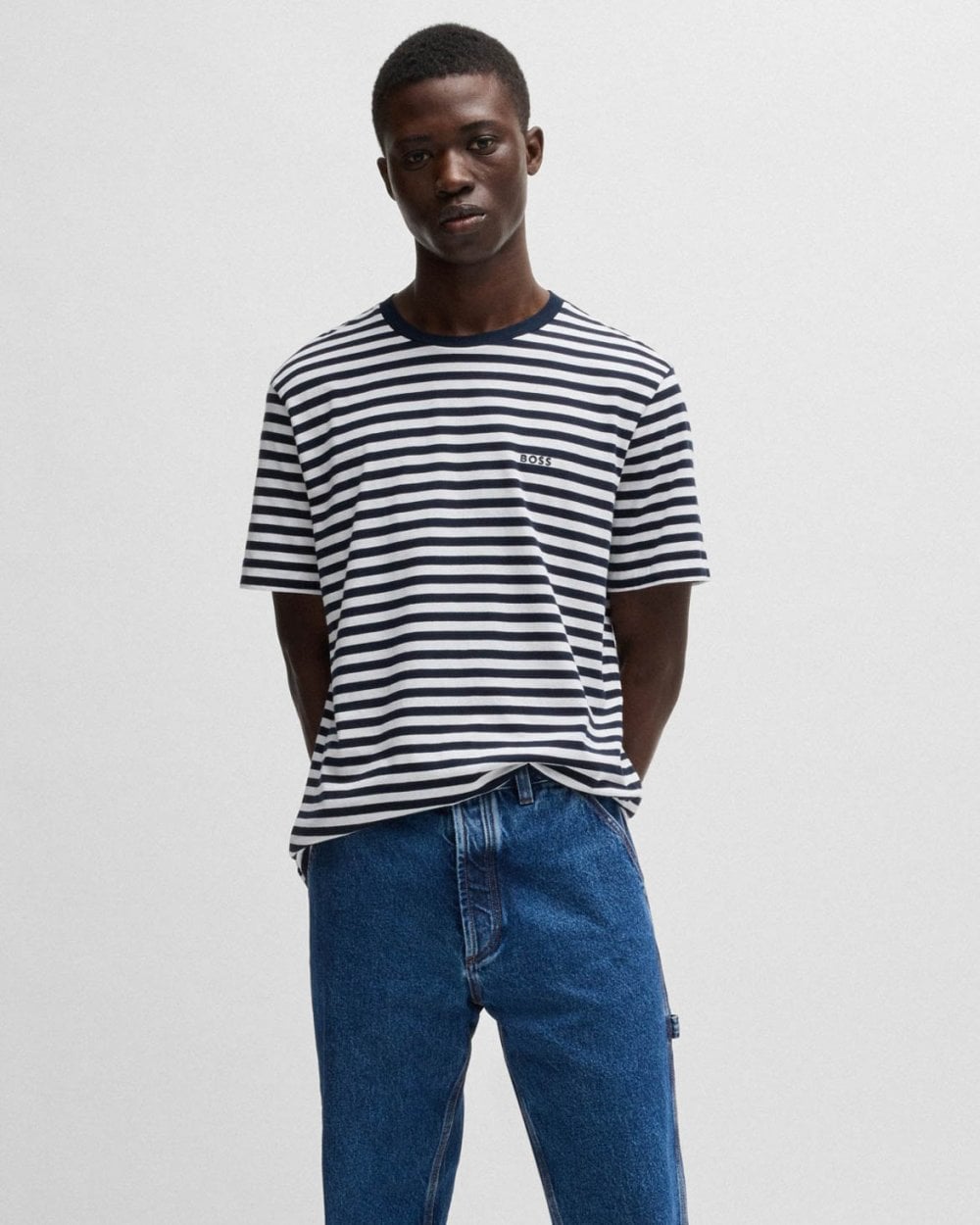 BOSS Orange Tales Stripe Mens T-Shirt - White 100