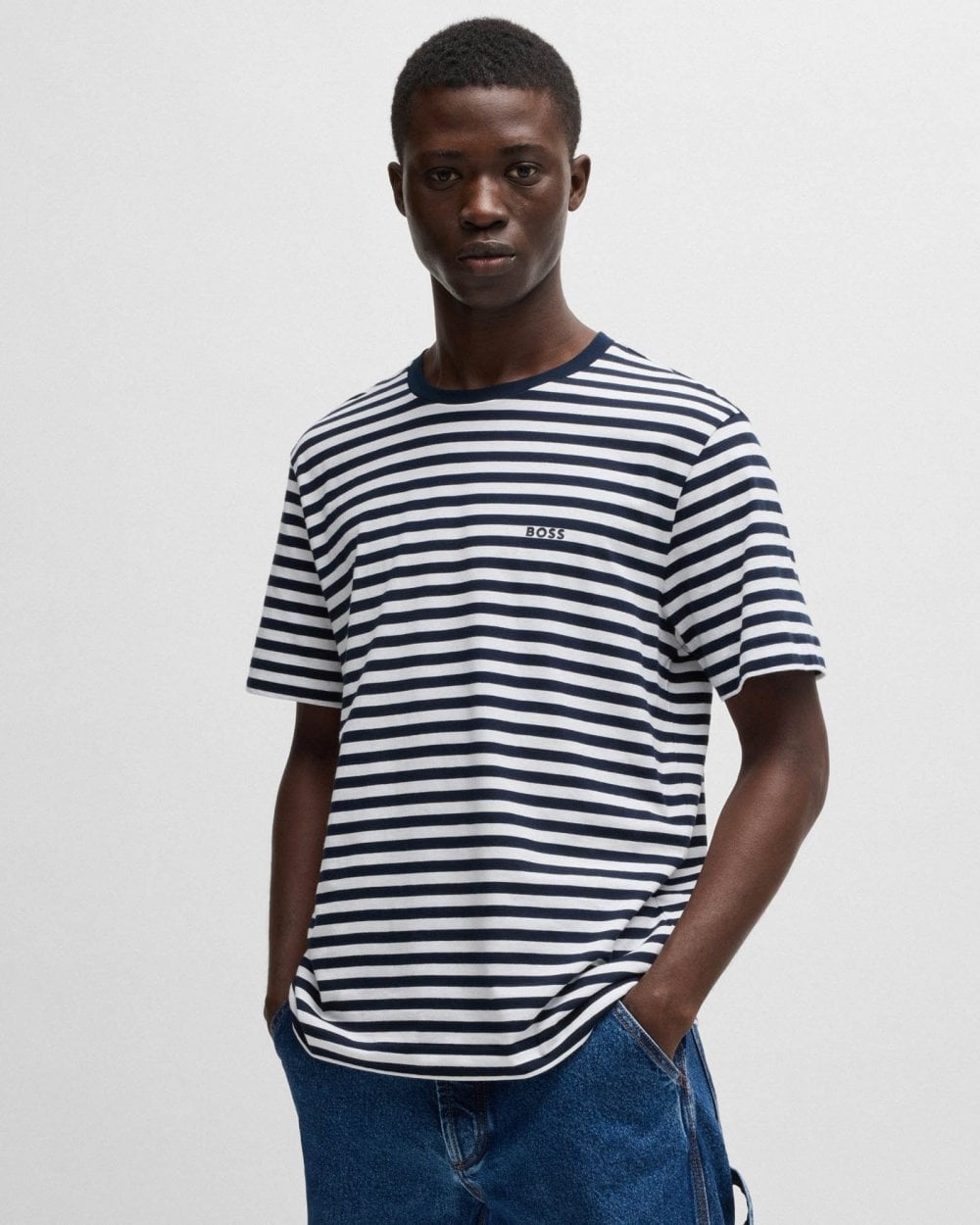 BOSS Orange Tales Stripe Mens T-Shirt - White 100