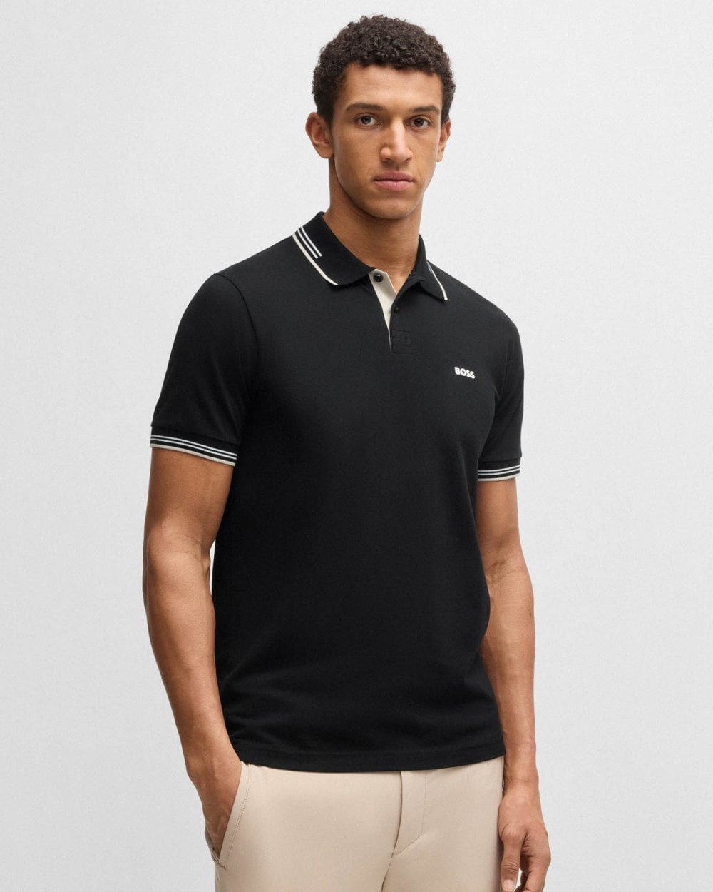 BOSS Green Paul Mens Short Sleeve Polo Shirt With Contrast Tipping - Black 007